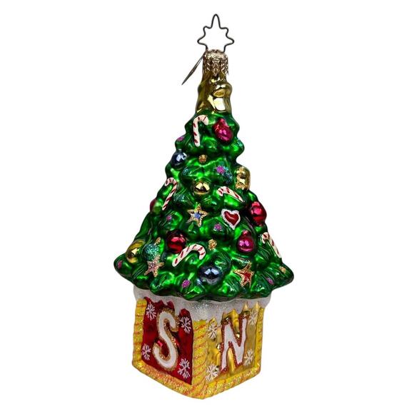 Christopher Radko Snow Tannenbaum Christmas Tree Block Glass Holiday Ornament - Picture 1 of 9